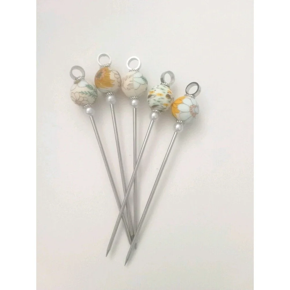 Set Of Five Beaded Cocktail  Sticks Floral Garden Theme Great Gift